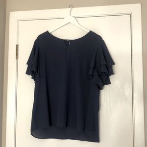 Lightweight Navy Blue Blouse w/ Tiered Sleeves